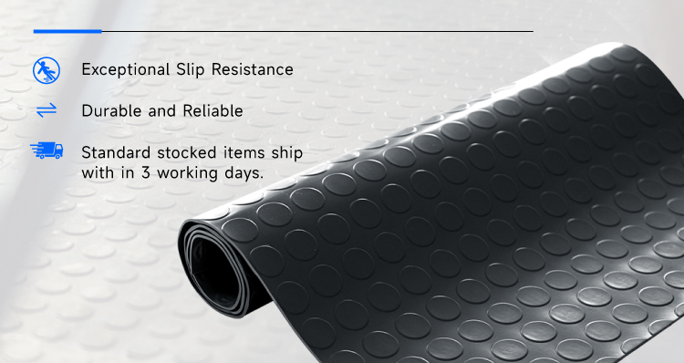 Heavy duty black rubber coin mat with raised studded pattern by Qihang